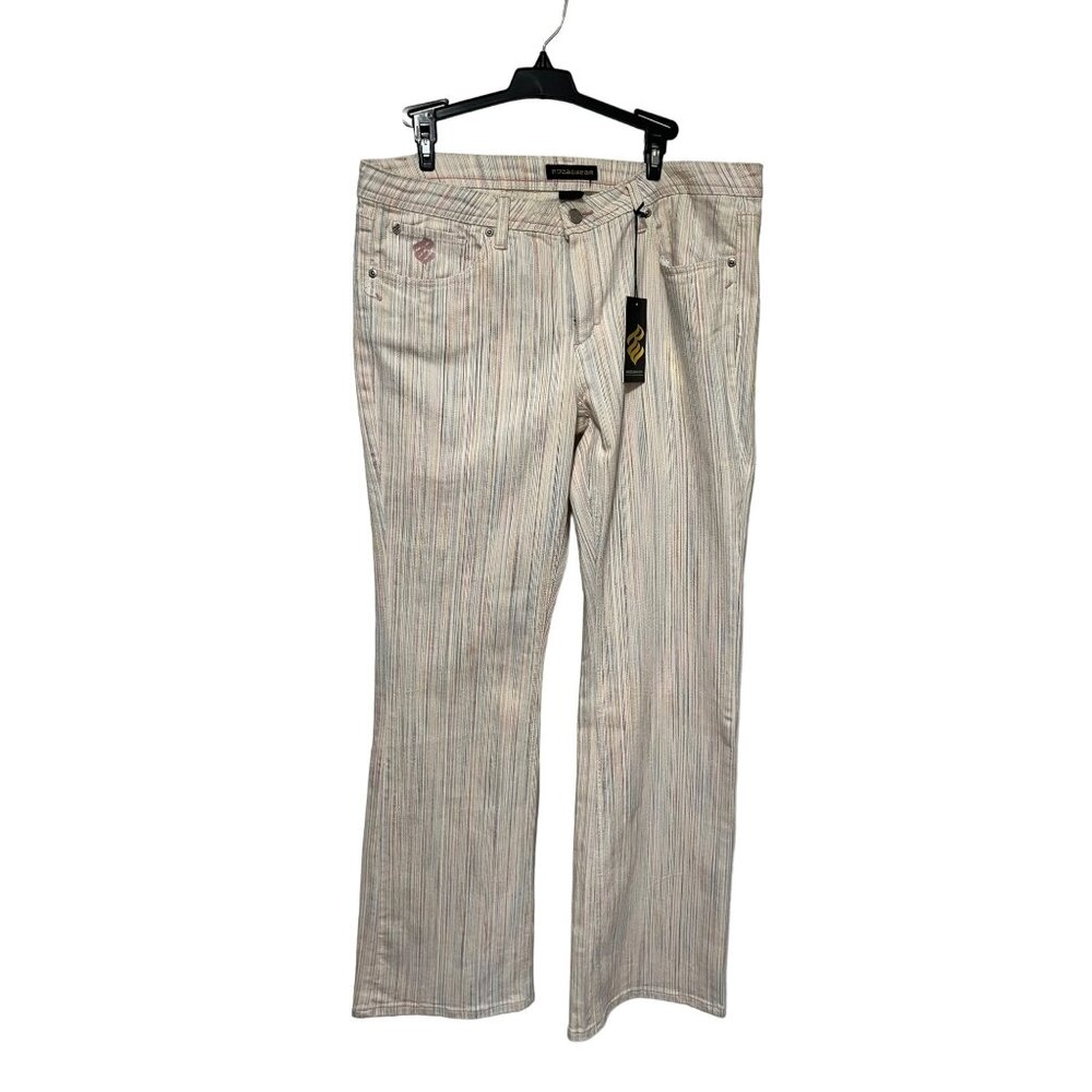 Roca Wear Flare Denim Jeans White with Stripes NWT Womans Size 13/14
